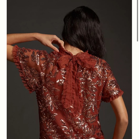 NWT  Anthropologie Cut-Out Sequined Bling Shiny Blouse XS,S - Picture 2 of 5